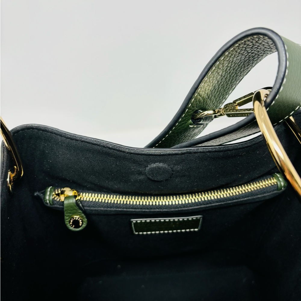 SOLD - Strathberry Lana Midi Bucket Bag - Tan/bottle green - Picture 6 of 16